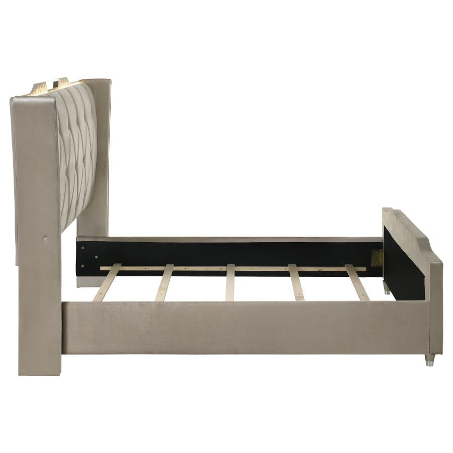 Lorient Queen LED Upholstered Wingback Bed Ivory and Camel-6