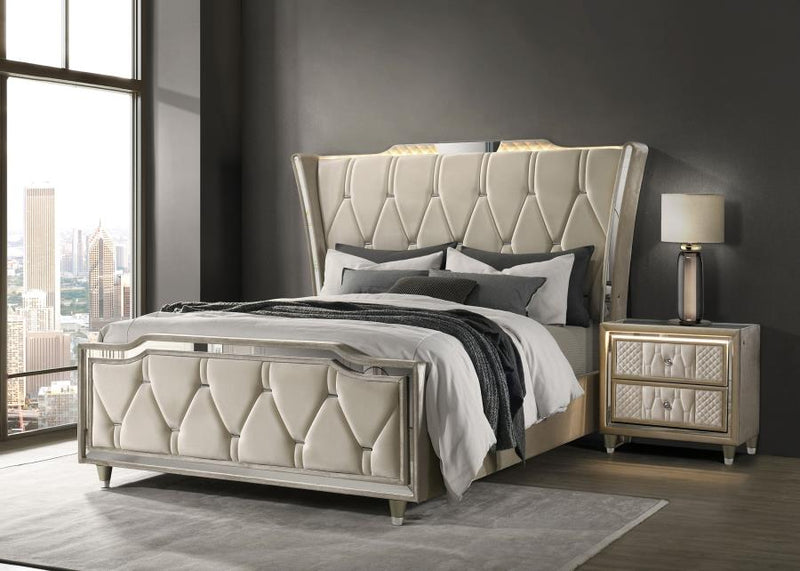 Lorient Queen LED Upholstered Wingback Bed Ivory and Camel-zoom-