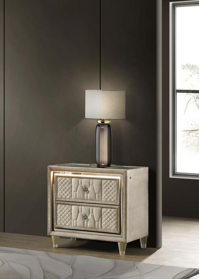 Lorient 2-drawer LED Nightstand with USB Ivory and Camel-zoom-2