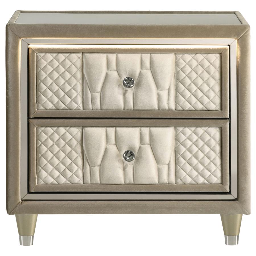 Lorient 2-drawer LED Nightstand with USB Ivory and Camel-3