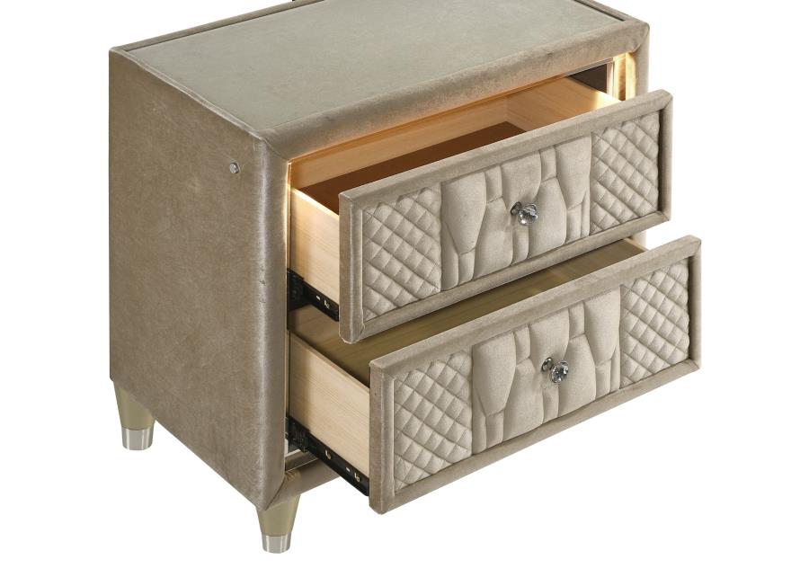 Lorient 2-drawer LED Nightstand with USB Ivory and Camel-10
