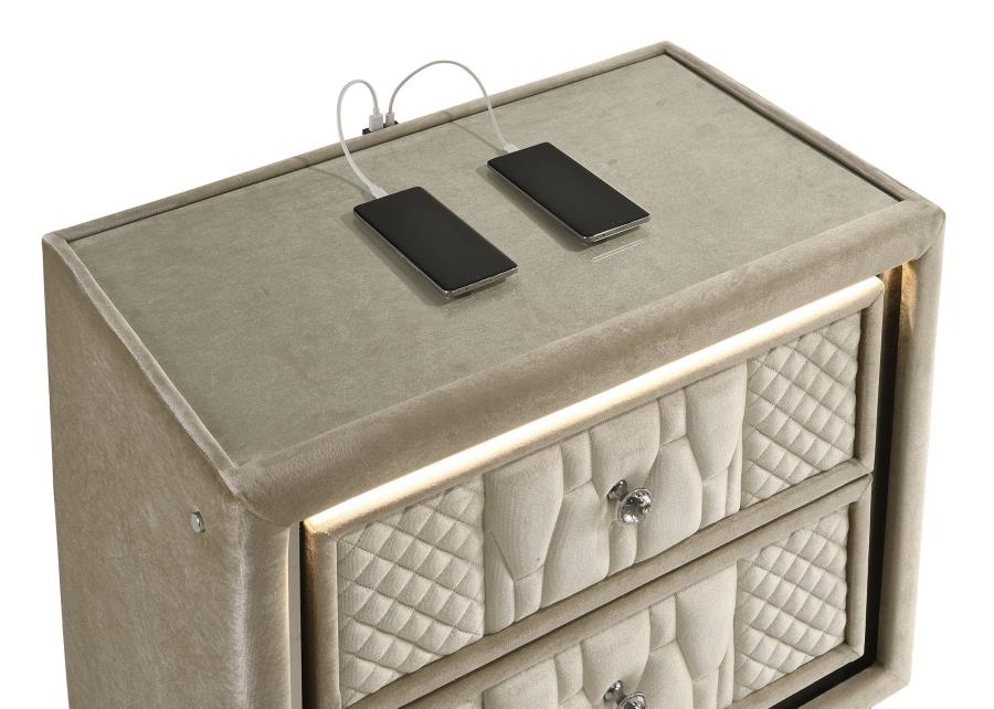 Lorient 2-drawer LED Nightstand with USB Ivory and Camel-zoom-11