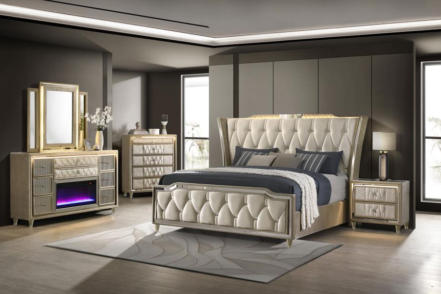 Lorient 2-drawer LED Nightstand with USB Ivory and Camel-zoom-18