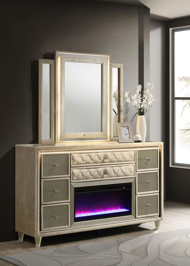 Lorient 8-drawer LED Flame Box Dresser and Mirror Ivory Camel-zoom-2