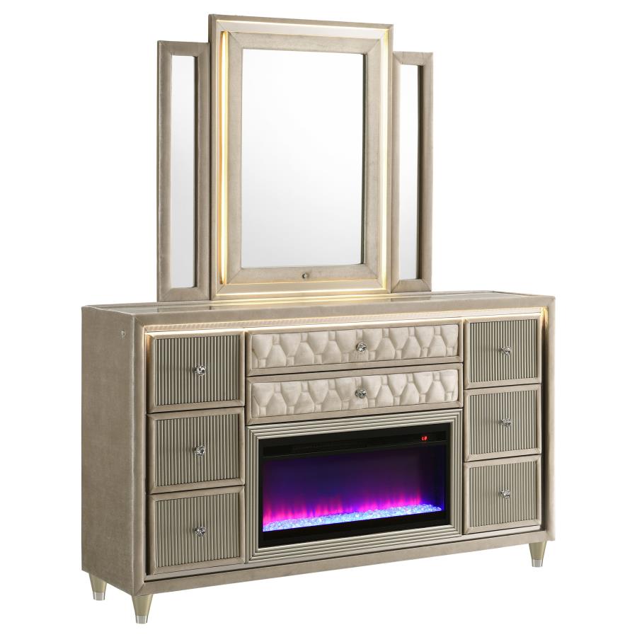 Lorient 8-drawer LED Flame Box Dresser and Mirror Ivory Camel-zoom-1