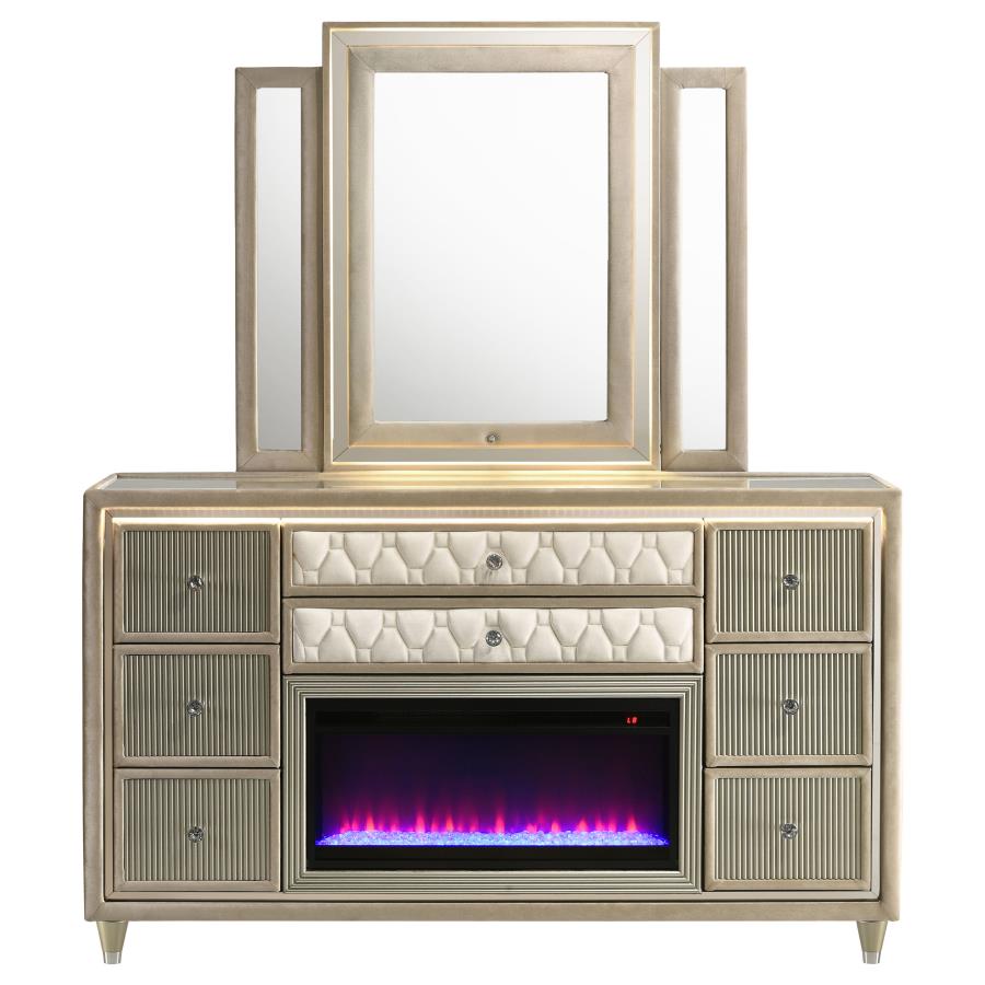 Lorient 8-drawer LED Flame Box Dresser and Mirror Ivory Camel-zoom-3