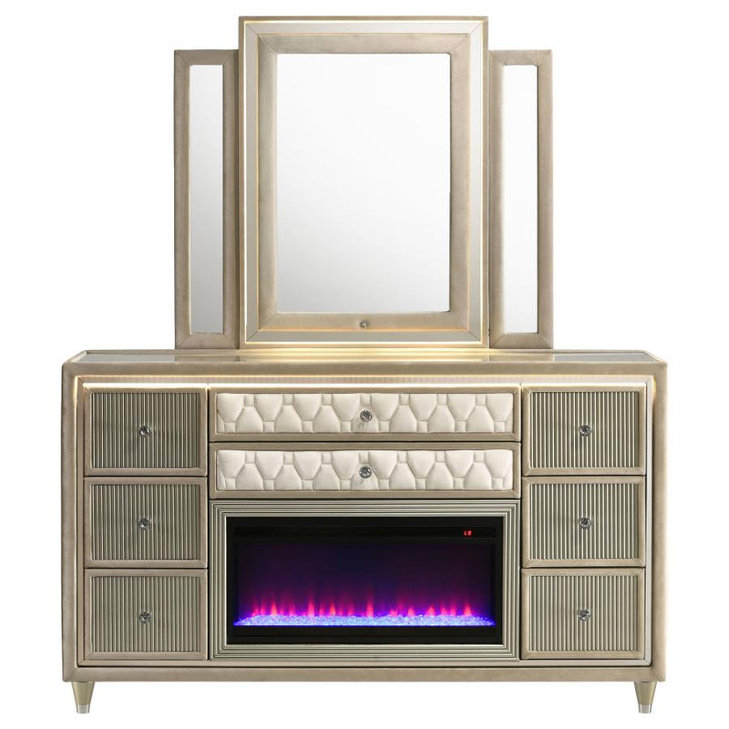 Lorient 8-drawer LED Flame Box Dresser and Mirror Ivory Camel-zoom-