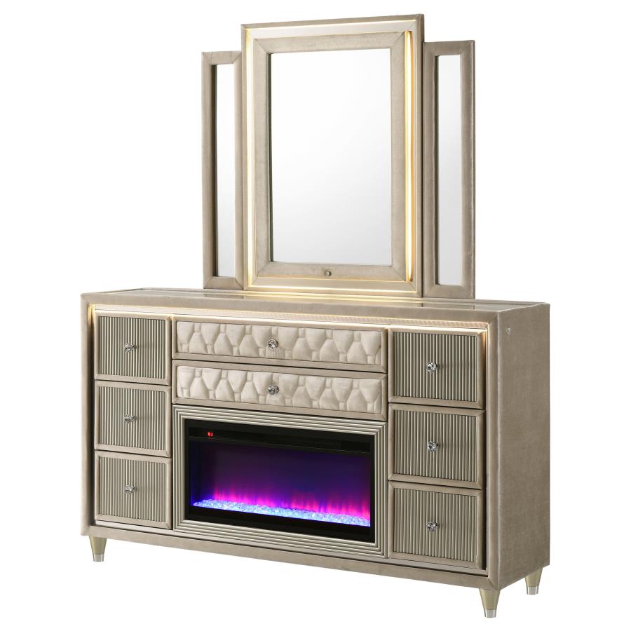 Lorient 8-drawer LED Flame Box Dresser and Mirror Ivory Camel-zoom-4