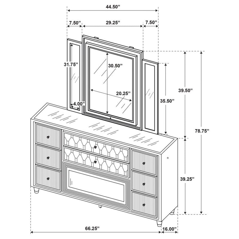 Lorient 8-drawer LED Flame Box Dresser and Mirror Ivory Camel-zoom-
