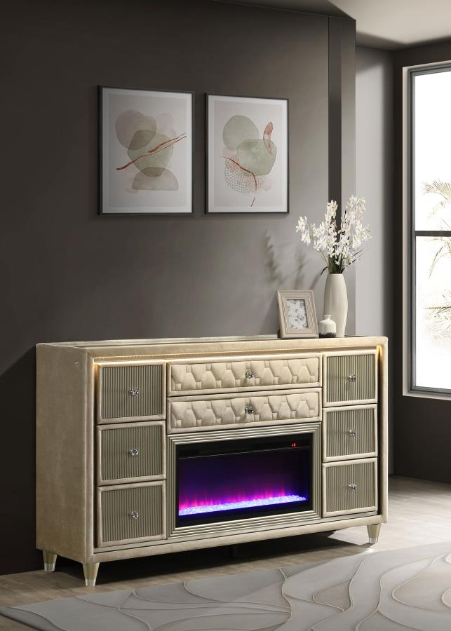 Lorient 8-drawer LED Bedroom Flame Box Dresser Ivory Camel-zoom-