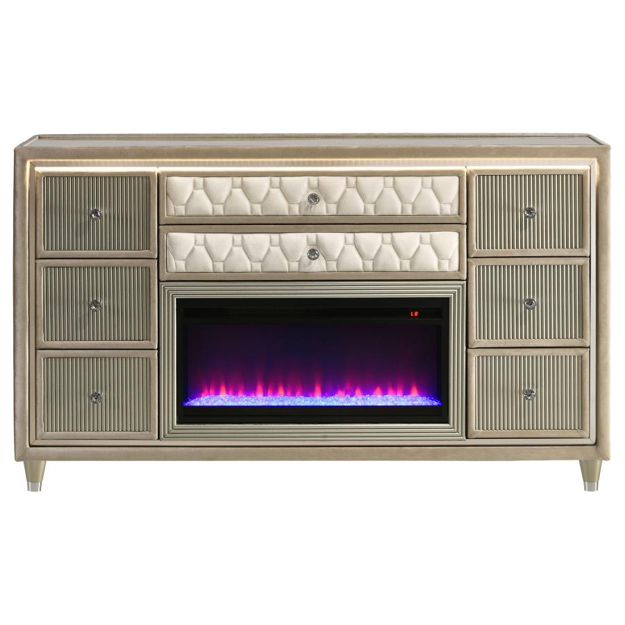 Lorient 8-drawer LED Bedroom Flame Box Dresser Ivory Camel-zoom-3