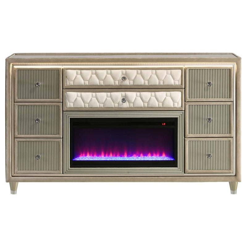 Lorient 8-drawer LED Bedroom Flame Box Dresser Ivory Camel-zoom-