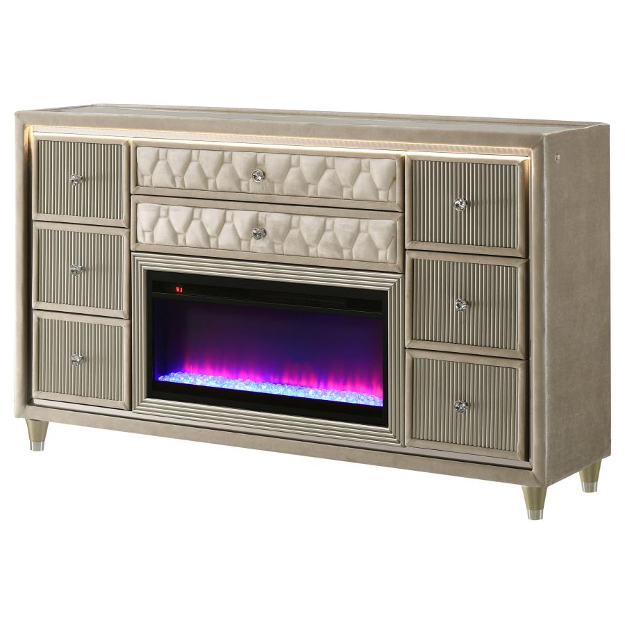Lorient 8-drawer LED Bedroom Flame Box Dresser Ivory Camel-4