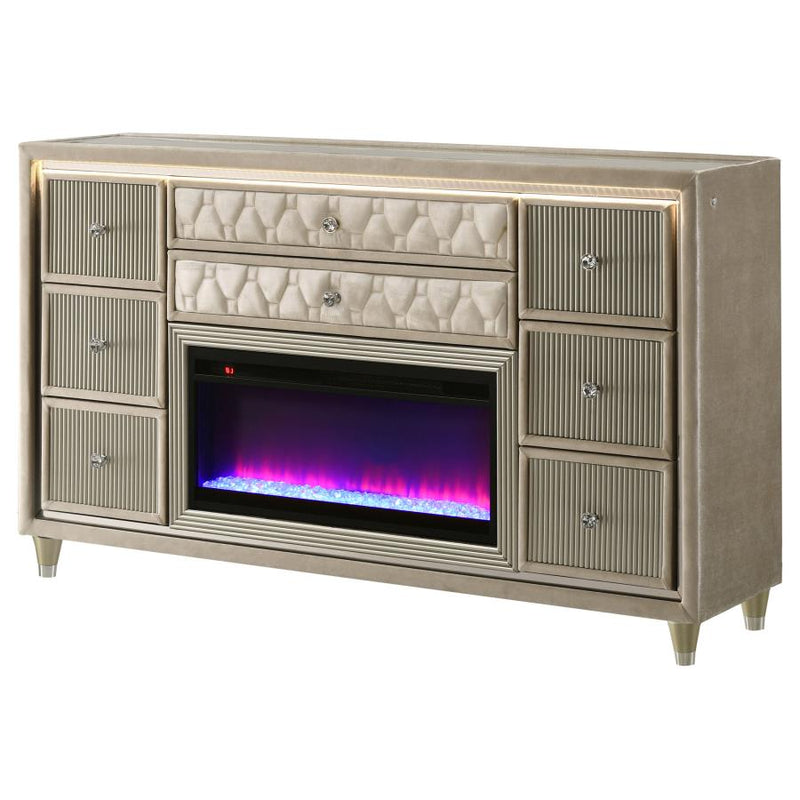 Lorient 8-drawer LED Bedroom Flame Box Dresser Ivory Camel-zoom-