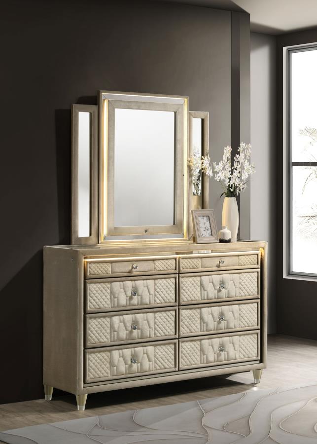 Lorient 8-drawer LED Dresser with Mirror Ivory and Camel-zoom-