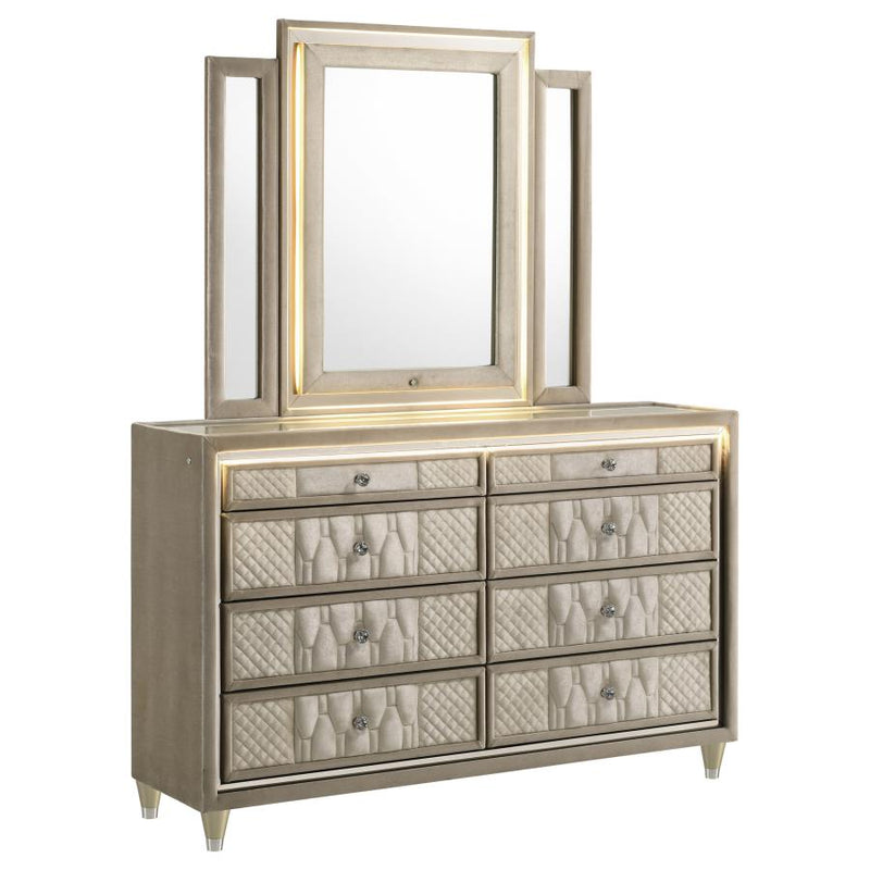 Lorient 8-drawer LED Dresser with Mirror Ivory and Camel-zoom-