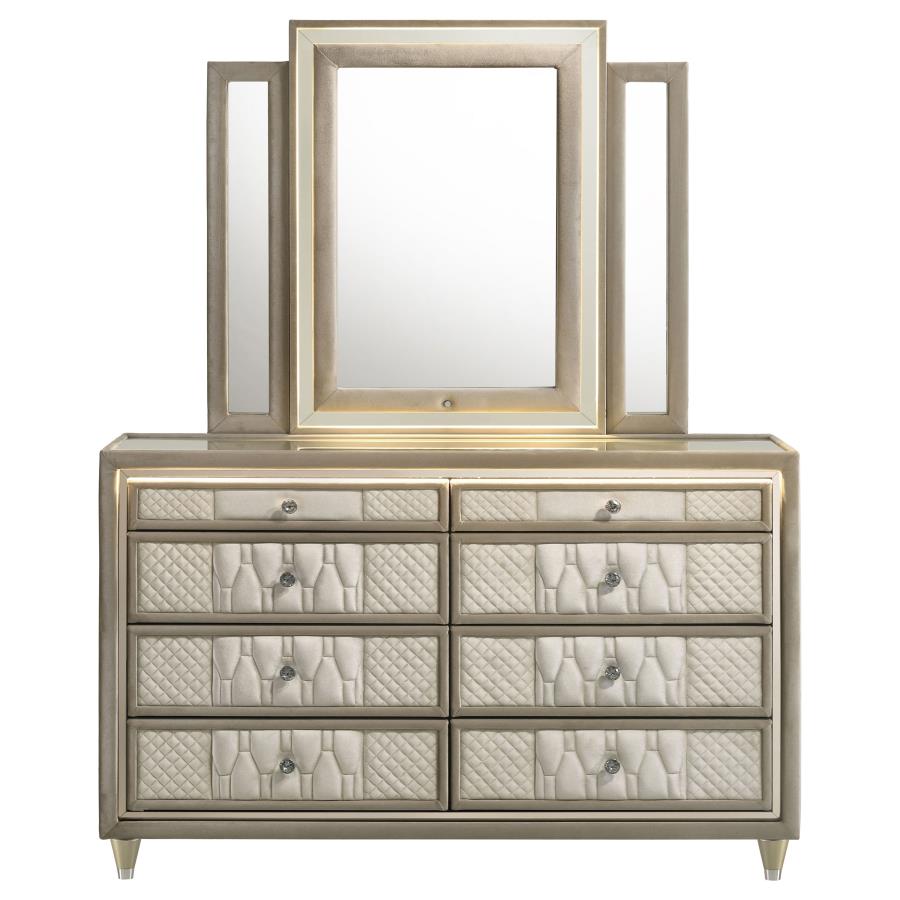 Lorient 8-drawer LED Dresser with Mirror Ivory and Camel-3