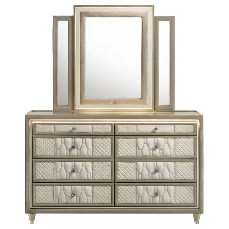 Lorient 8-drawer LED Dresser with Mirror Ivory and Camel-zoom-