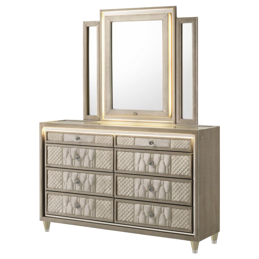 Lorient 8-drawer LED Dresser with Mirror Ivory and Camel-4