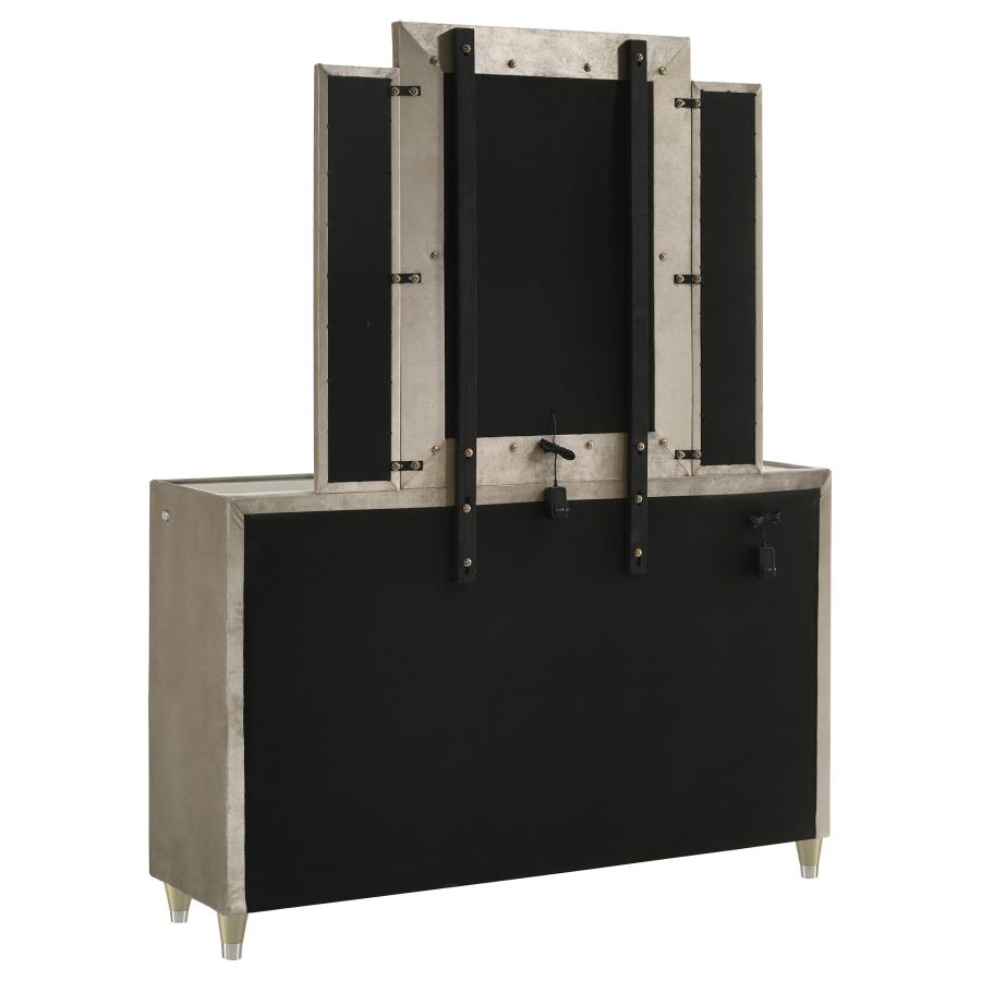 Lorient 8-drawer LED Dresser with Mirror Ivory and Camel-6