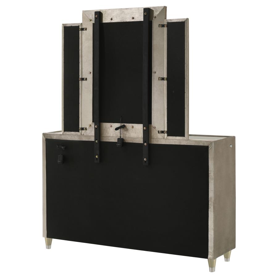 Lorient 8-drawer LED Dresser with Mirror Ivory and Camel-zoom-8