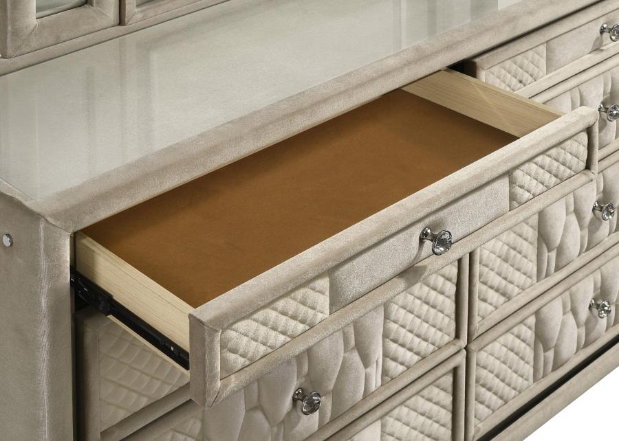 Lorient 8-drawer LED Dresser with Mirror Ivory and Camel-10