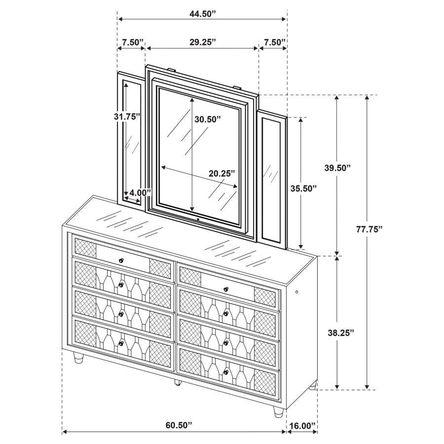 Lorient 8-drawer LED Dresser with Mirror Ivory and Camel-15