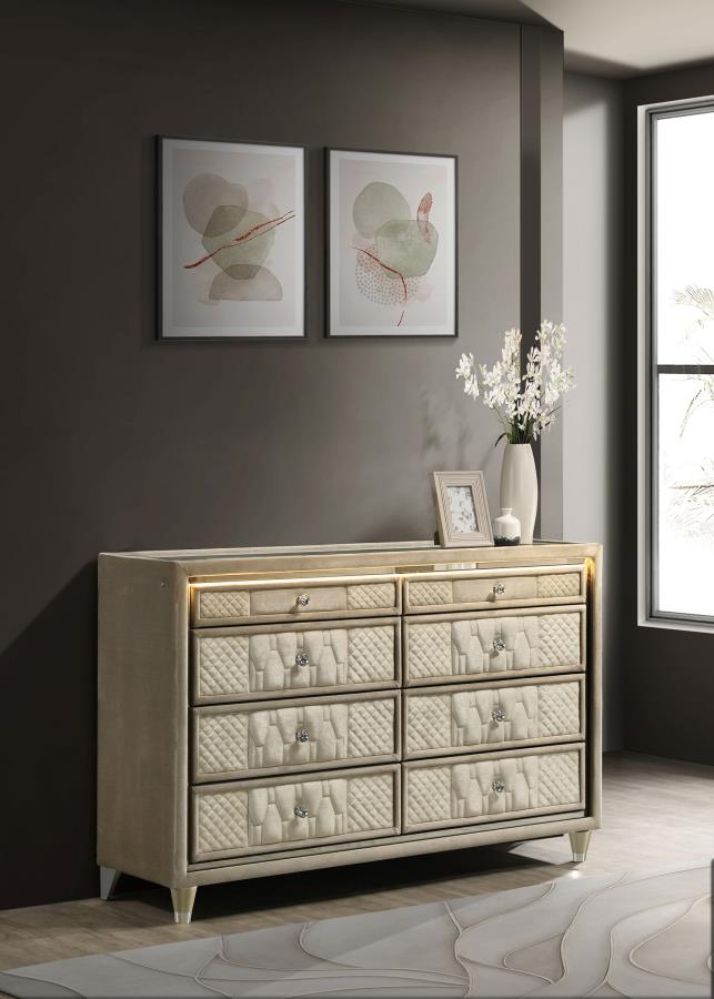 Lorient 8-drawer LED Bedroom Dresser Cabinet Ivory and Camel-zoom-