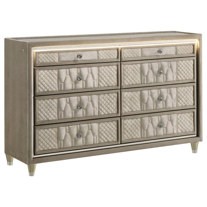Lorient 8-drawer LED Bedroom Dresser Cabinet Ivory and Camel-zoom-
