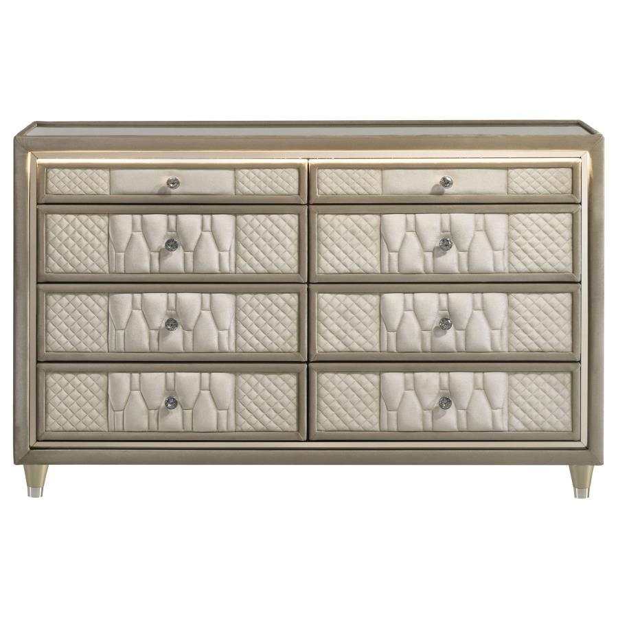 Lorient 8-drawer LED Bedroom Dresser Cabinet Ivory and Camel-3