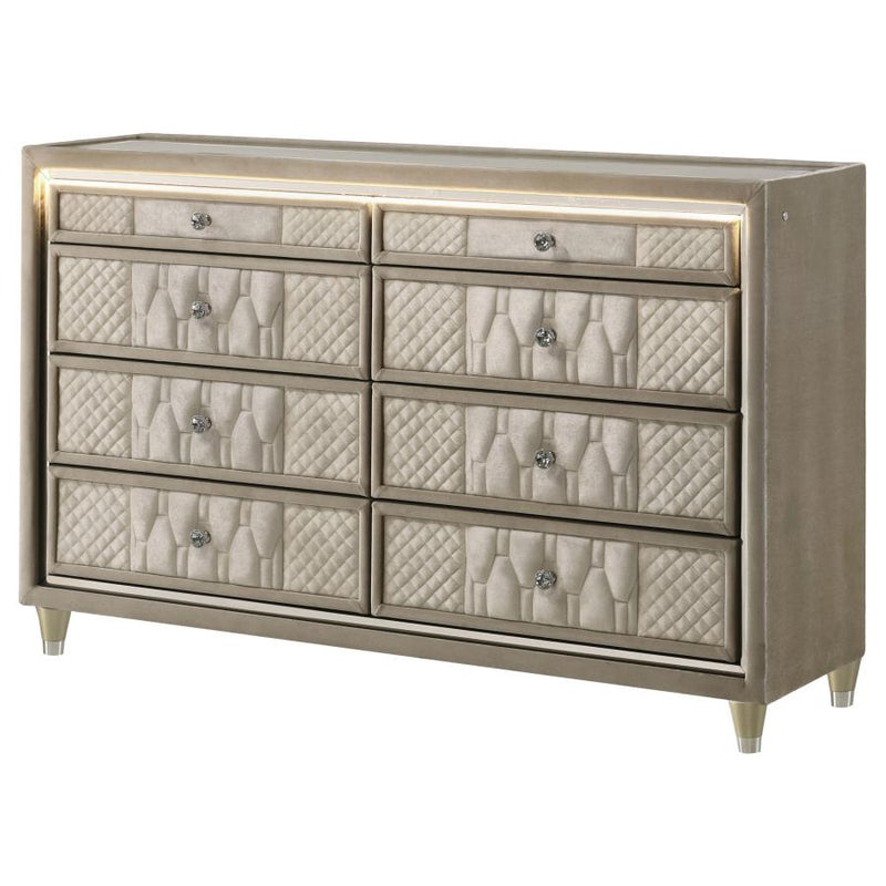 Lorient 8-drawer LED Bedroom Dresser Cabinet Ivory and Camel-zoom-