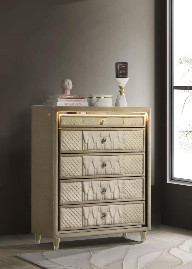 Lorient 5-drawer LED Chest of Drawers Ivory and Camel-zoom-