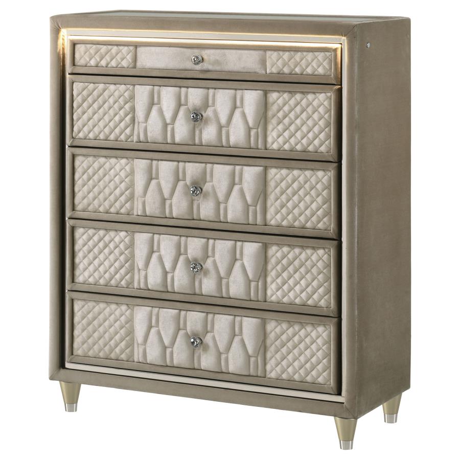 Lorient 5-drawer LED Chest of Drawers Ivory and Camel-4