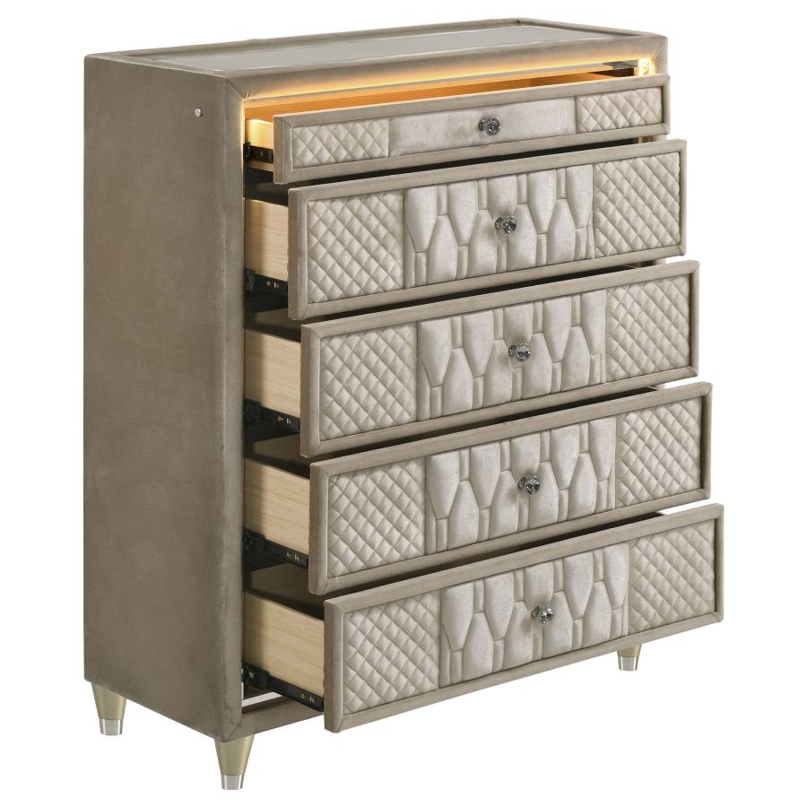 Lorient 5-drawer LED Chest of Drawers Ivory and Camel-10