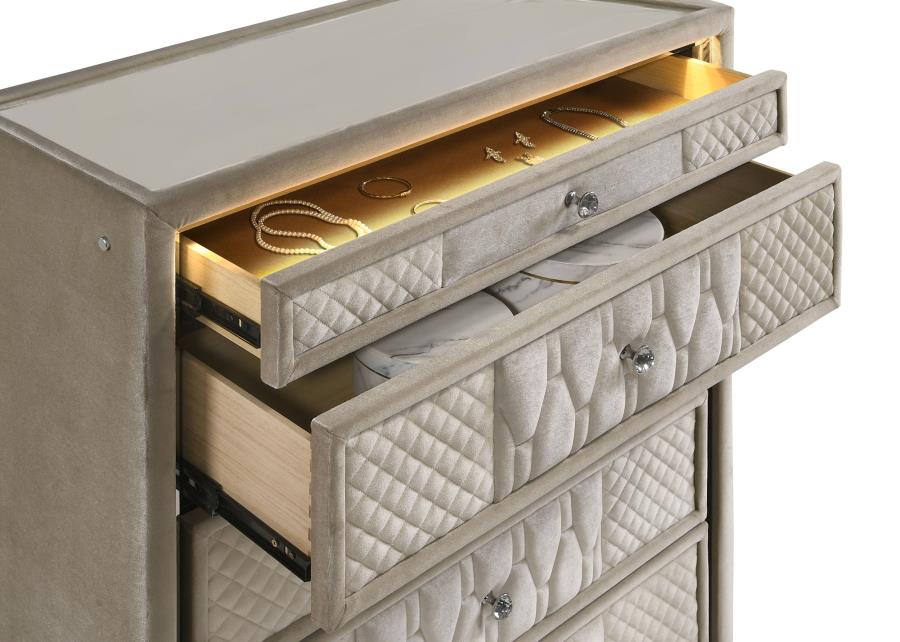 Lorient 5-drawer LED Chest of Drawers Ivory and Camel-11