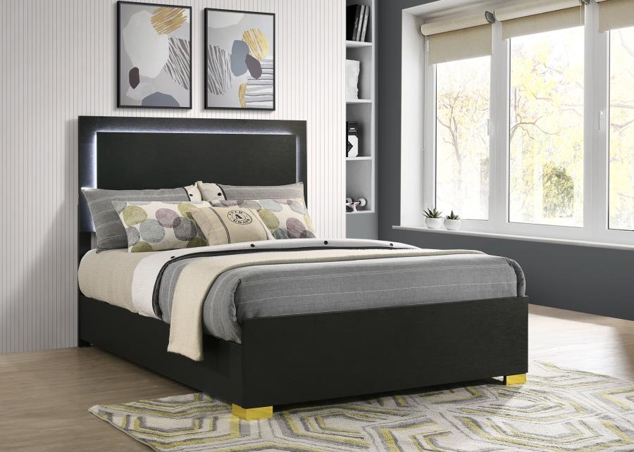 Marceline Wood Full LED Panel Bed Black-zoom-2