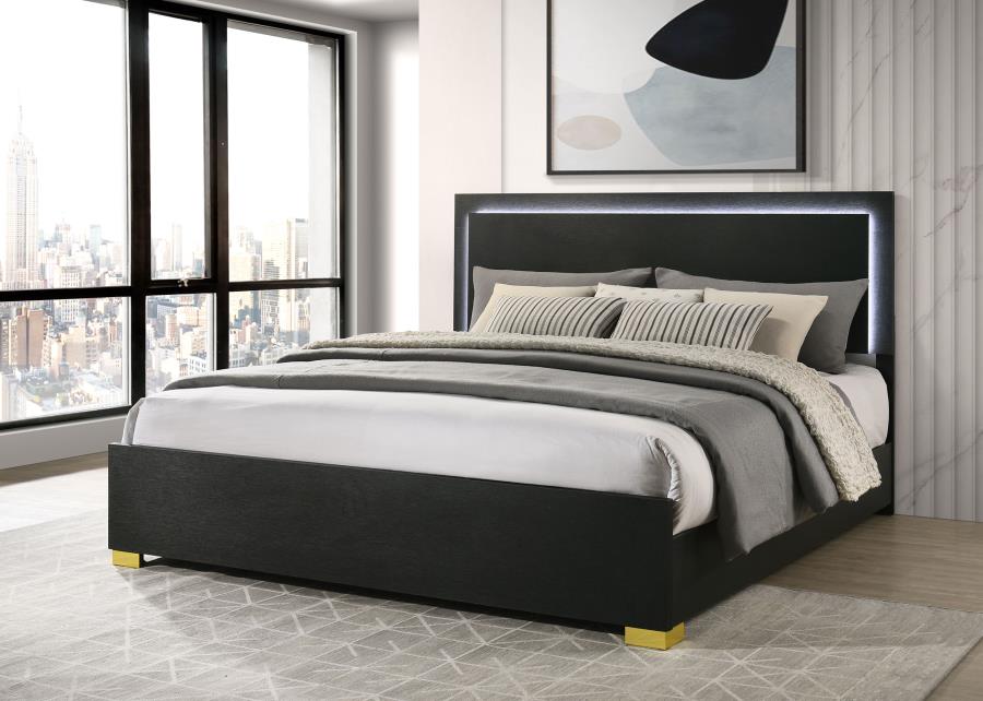 Marceline Wood Eastern King LED Panel Bed Black-2