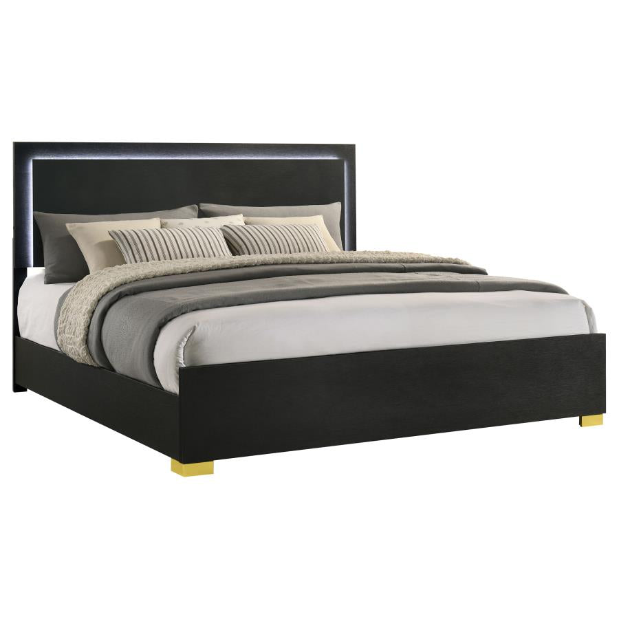 Marceline Wood Eastern King LED Panel Bed Black-3