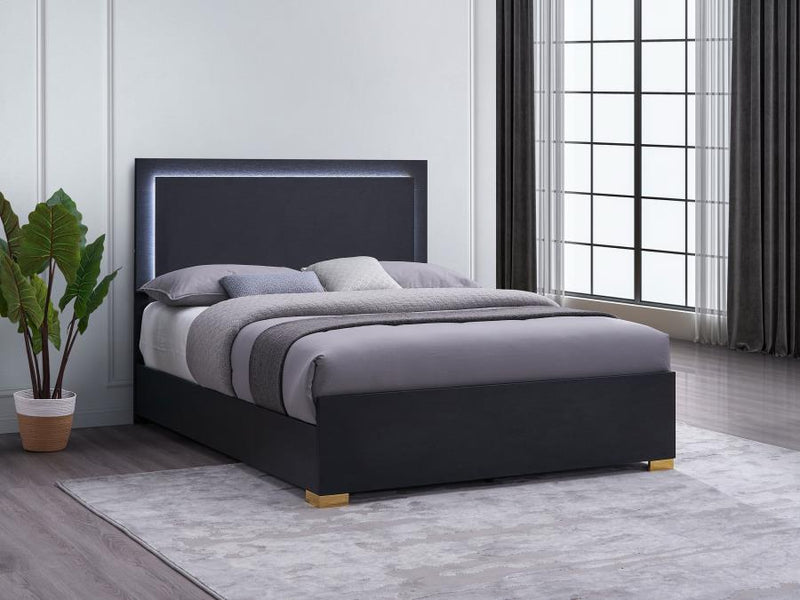 Marceline Wood Queen LED Panel Bed Black-zoom-