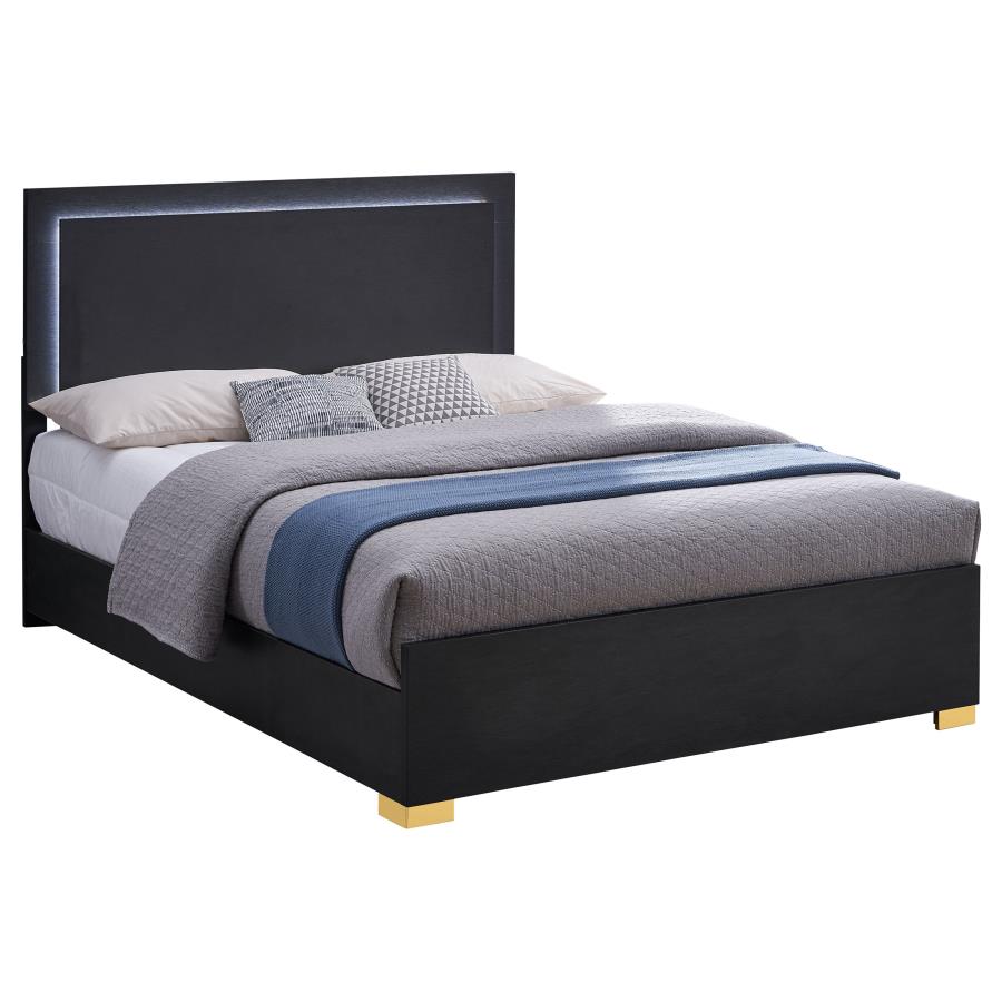 Marceline Wood Queen LED Panel Bed Black-3