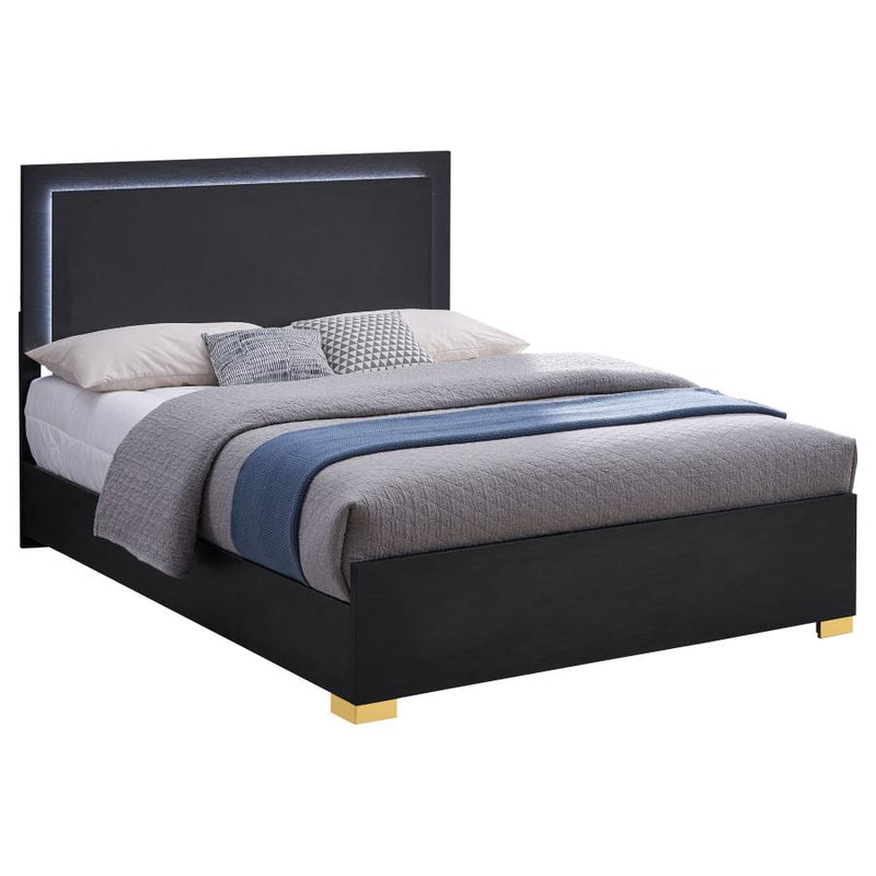 Marceline Wood Queen LED Panel Bed Black-zoom-