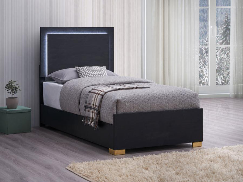 Marceline Wood Twin LED Panel Bed Black-zoom-