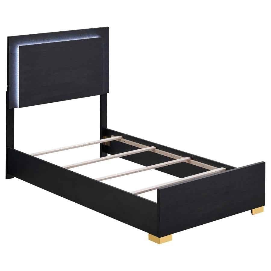 Marceline Wood Twin LED Panel Bed Black-zoom-1