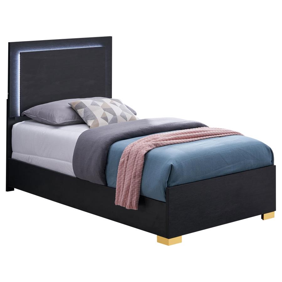 Marceline Wood Twin LED Panel Bed Black-3