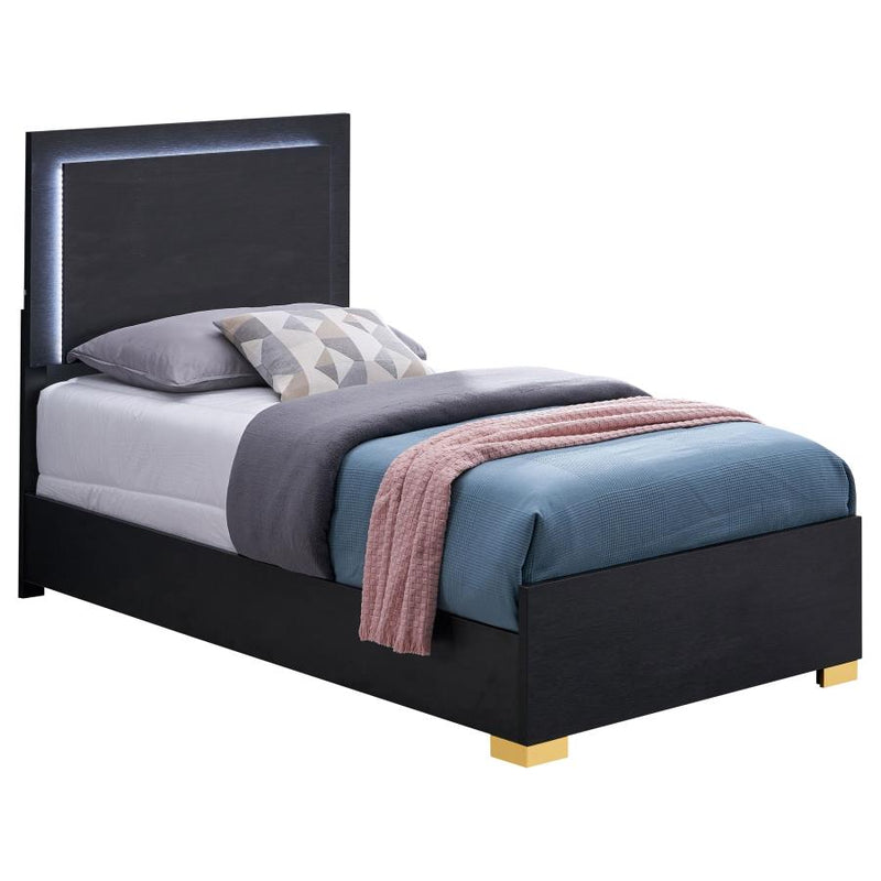 Marceline Wood Twin LED Panel Bed Black-zoom-