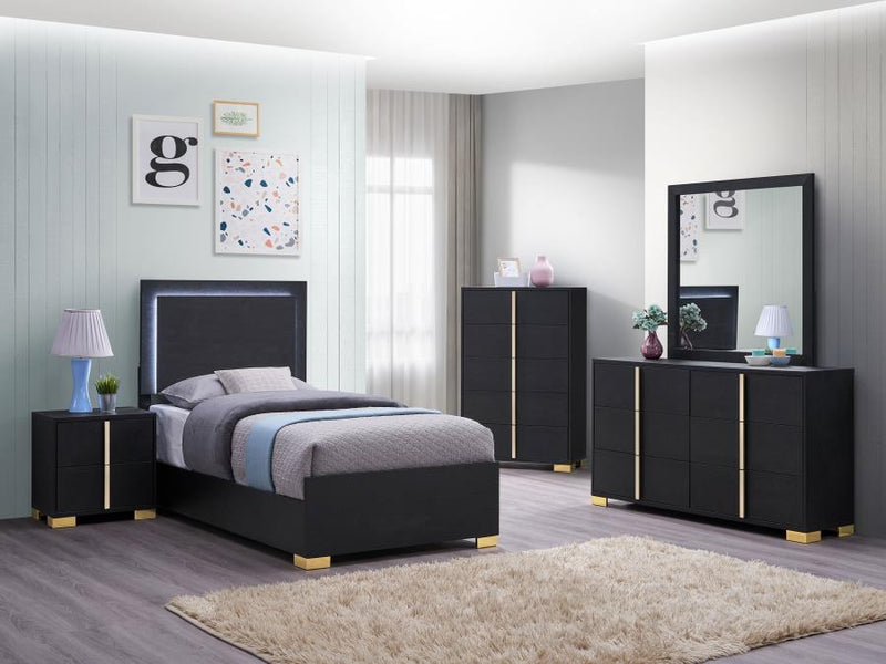 Marceline Wood Twin LED Panel Bed Black-zoom-