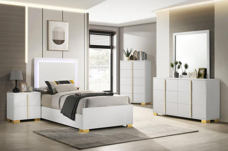 Marceline Wood Twin LED Panel Bed White-zoom-