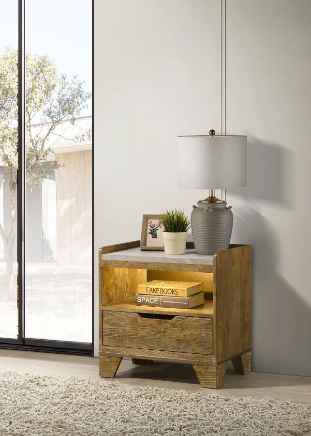 Henderson 1-drawer LED Nightstand Bedside Table Medium Oak-zoom-2