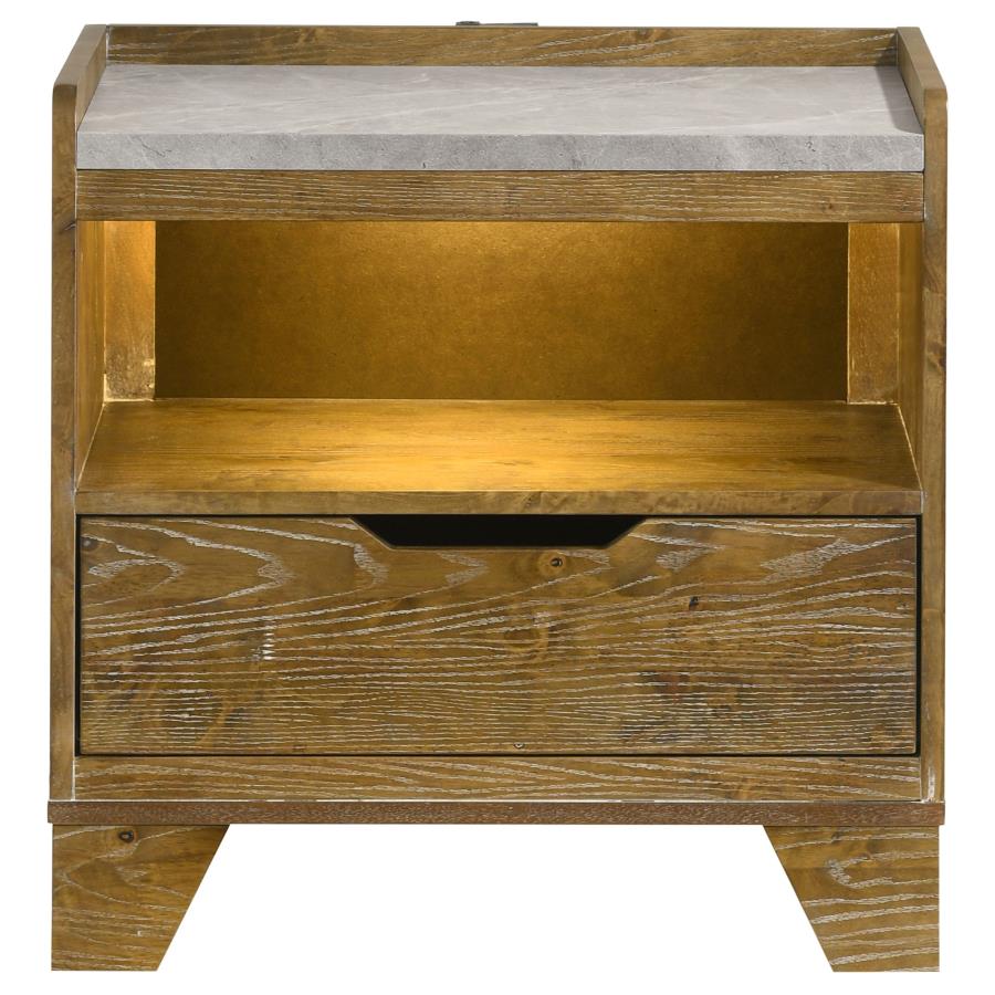 Henderson 1-drawer LED Nightstand Bedside Table Medium Oak-zoom-3