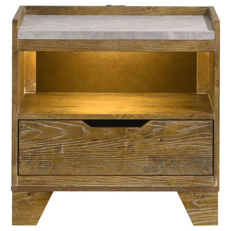 Henderson 1-drawer LED Nightstand Bedside Table Medium Oak-zoom-
